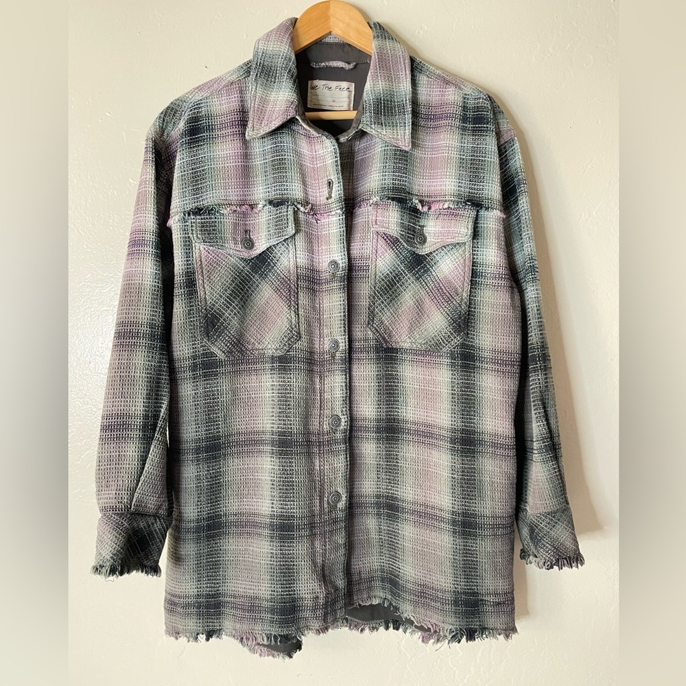 We The Free Plaid Shacket in Black, Gray & Pink